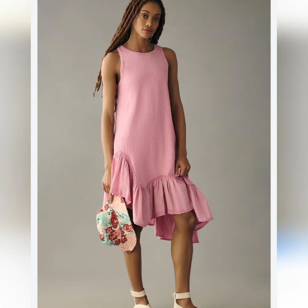 Daily Practice by Anthropologie Asymmetrical Ruffle-Hem Dress Blossom Pink M Med